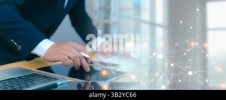 Digital technology, Internet global network technology concept, Data exchange, Ecommerce information, Big data, Businessman using digital tablet compu Stock Photo