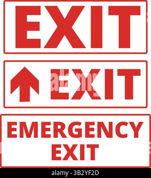 Red emergency exit signs on a white background with copy space Stock Vector