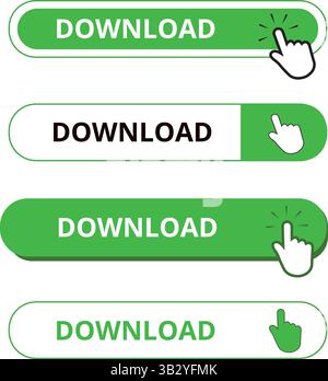 White and green download bar shape buttons isolated on a white background Stock Vector