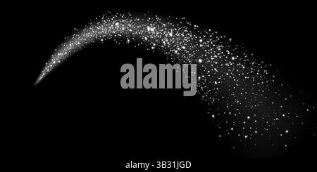 A mesmerizing sparkling cometlike trail accompanied by twinkling stars, all set against a deep black background Stock Vector