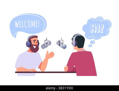 Podcast talking. people conversation in radio broadcasting Stock Vector