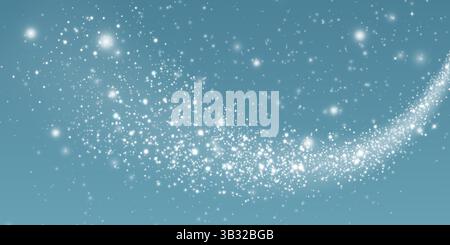 A Sparkling Starry Trail Set Against a Blue Background Along with Various Glittering Effects and Elements Stock Vector