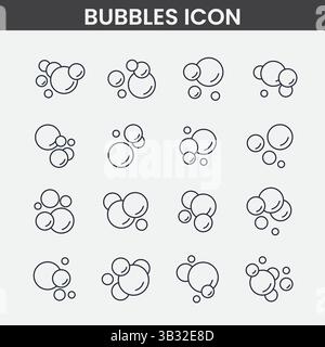 Minimalist Bubbles Icon Set with Round Soap and Air Bubble Line Art on Light Background Stock Vector