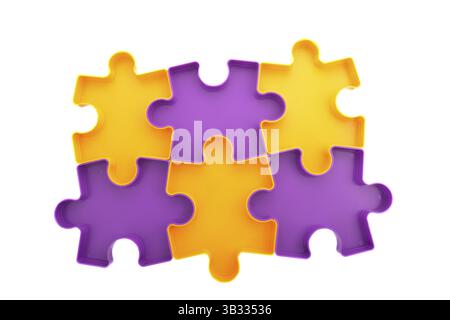 Puzzle in orange and purple isolated over white background Stock Photo