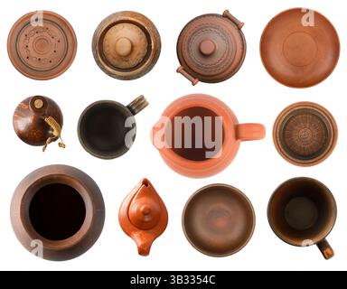 Large set clay products isolated on white background. Stock Photo