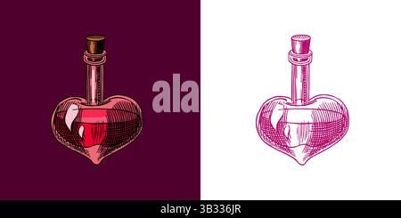 Love potion for young witches in school of magic. Halloween witchcraft and sorcery thing magician and voodoo hand drawn engraved  Stock Vector