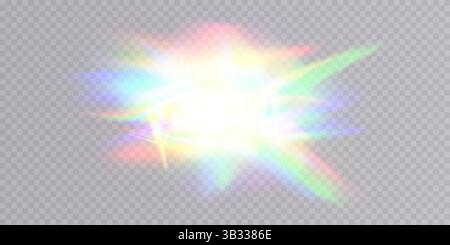 A stunning Colorful Light Burst Effect showcasing mesmerizing Rainbow Hues along with a radiant, glowing aura Stock Vector