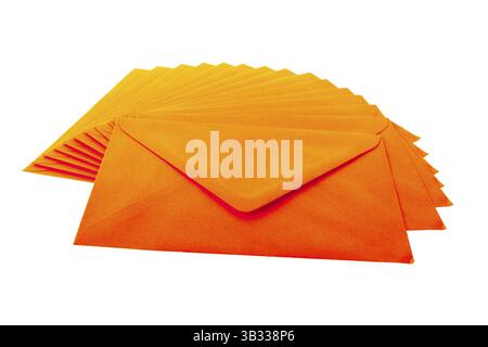 Many orange envelopes isolated over white background Stock Photo