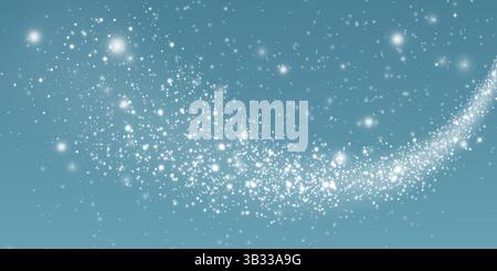 A Sparkling Starry Trail Set Against a Blue Background Along with Various Glittering Effects and Elements Stock Vector