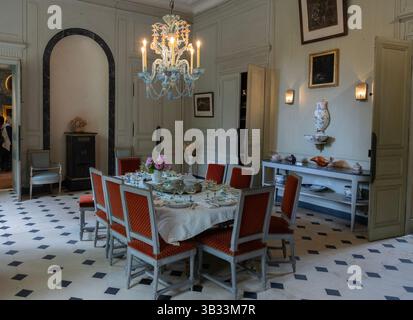 The dining-room in French 19th century novelist George Sand's house in Nohant, Indre, France, laid and ready for guests. Stock Photo