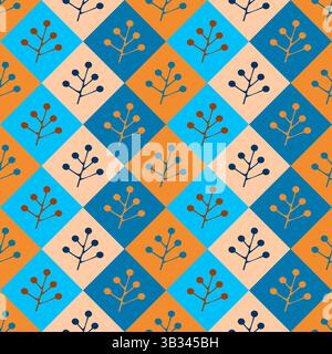 Geometric seamless tiles pattern with botanical ornament vector illustration Stock Vector