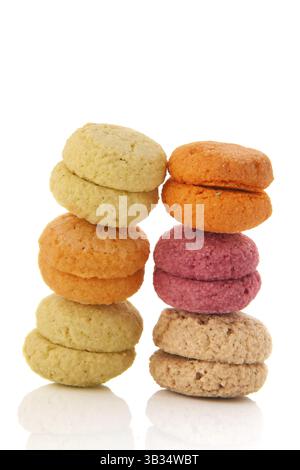 Stacked colorful macaroons isolated over white background Stock Photo