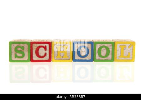 Colorful educational wooden toy blocks with letters Stock Photo