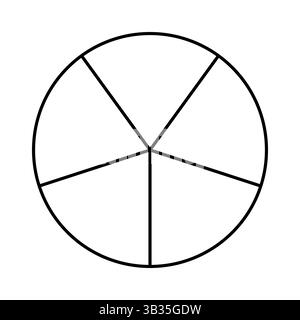 Circle divided in 5 segments. Pizza, pie round shape cut in five equal slices. Outline style. Minimalist black line chart. Stock Vector