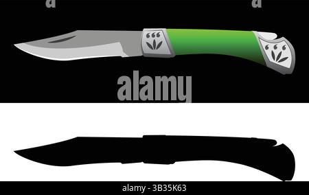 Folding Pocket Knife Vector and Silhouette Set Stock Vector