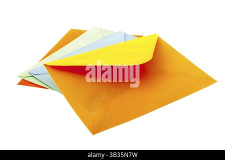 Many orange envelopes isolated over white background Stock Photo