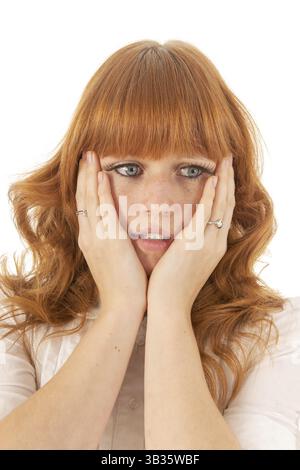 Portrait red haired sad woman Stock Photo