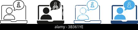 Online Consultation And Information Support Icon Set. Virtual Assistance And Customer Service Outline And Silhouette Symbol Collection. Digital Stock Vector