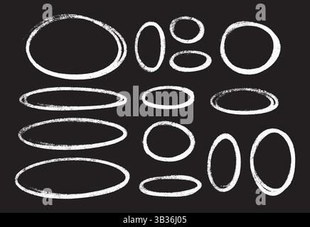 White chalk or crayon shapes oval highlight set on blackboard. Stock Vector