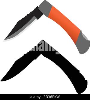 Tactical Folding Knife Vector and Silhouette | Survival Knife Clipart Stock Vector