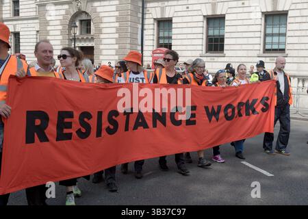 London, United Kingdom, 26th April 2025:- Members of Just Stop Oil, protest in London for the final time after claiming success in their campaign. Mar Stock Photo