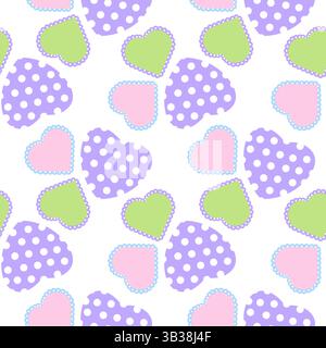 Seamless pattern featuring pastel hearts with polka dots, and lacy borders. Abstract background on a white background. Perfect for valentine day Stock Vector