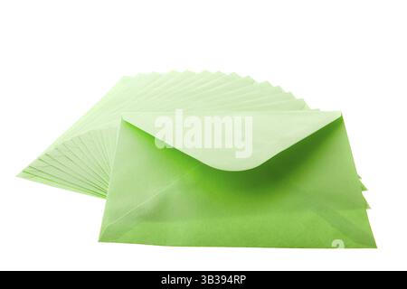 Many green envelopes isolated over white background Stock Photo