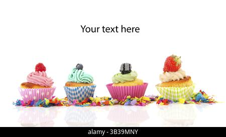 Assortment fruit cupcakes isolated over white background Stock Photo