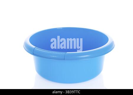 Blue plastic washing up bowl isolated over white background Stock Photo