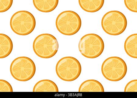 Seamless summer pattern with juicy round lemon slices in yellow and orange hues Stock Vector