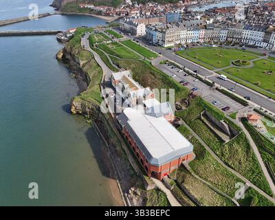 Aerial view of Whitby Pavilion West Cliff, Whitby. North Yorkshire Stock Photo