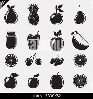 black and white fruit icon set with modern minimal vector style Stock Vector