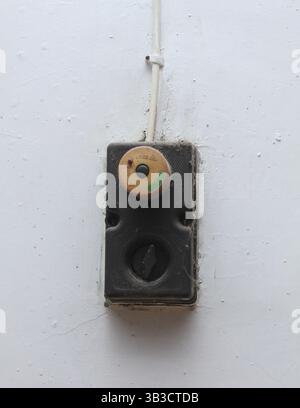 home electrical panel installed on white wall Stock Photo