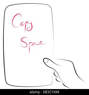 closeup hand holding big card illustration vector hand drawn with black lines isolated on white background. Stock Vector