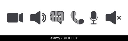Videocall Icon. Online call control symbol set. Basic icons for video conference, webinar and video chat. Flat Vector illustration Stock Vector