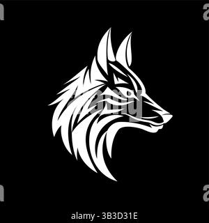 Illustration of a wolf head symbol, perfect for badge labels, logos, t-shirt designs, symbols, mascots and tattoos on black Stock Vector