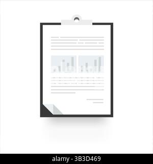 Clipboard paper document graph chart icon vector illustration. Data analysis, audit, project management, marketing research concept. Analytics for Stock Vector