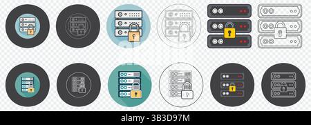 server rack icon with padlock Stock Vector
