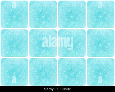 abstract seamless pattern: turquoise rounded square tiles with close up of dandelion flower Stock Photo