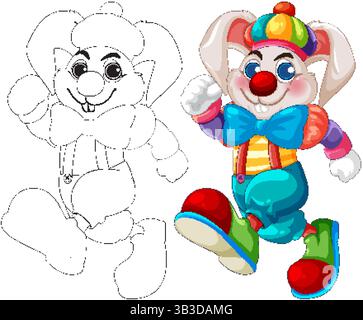 Vibrant vector illustration of a playful clown rabbit with colorful attire and cheerful expression, showcasing detailed line art and bold colors Stock Vector