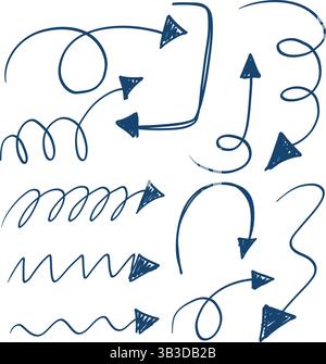 Vector illustration of hand-drawn arrows in various styles and directions, featuring a playful and dynamic composition Stock Vector