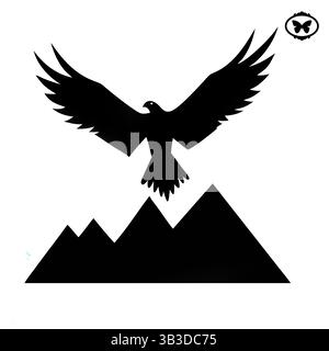 Flying Eagle Silhouette Over Mountains Vector Art Stock Vector
