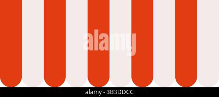 Red and white striped shop awning. Market canopy tent. Sun shade roof. Cafe awning. Shop striped canopy. Seamless pattern. Kiosk window border. Vector Stock Vector
