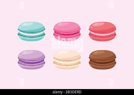 Macarons pastry sweet food dessert. macaroons isolated on background. Vector illustration Stock Vector