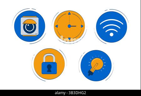 IoT smart home icons 2D doodle objects set Stock Vector