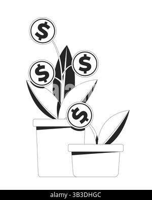 Financial growth with coin plants potted 2D line object Stock Vector