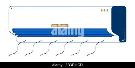 Wall-mounted air conditioner blowing cool air 2D doodle object Stock Vector