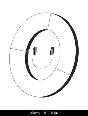Smiling donut pie chart for analytics, engagement 2D line object Stock Vector