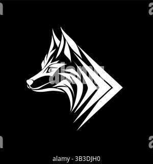 Illustration of a wolf head symbol, perfect for badge labels, logos, t-shirt designs, symbols, mascots and tattoos on black backdrop Stock Vector