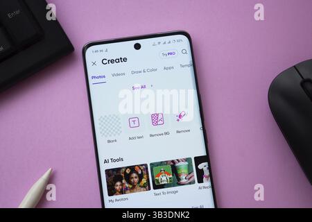 Dhaka, Bangladesh - 17 March 2025: The logo of the picsart is displayed on a smartphone screen Stock Photo